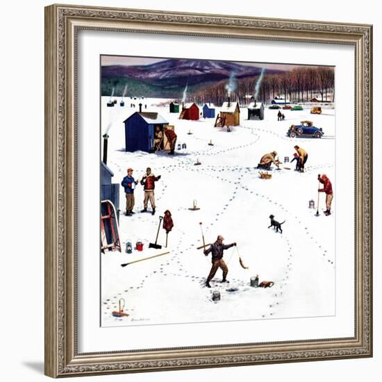 "Ice Fishing Camp", January 12, 1957-Stevan Dohanos-Framed Giclee Print