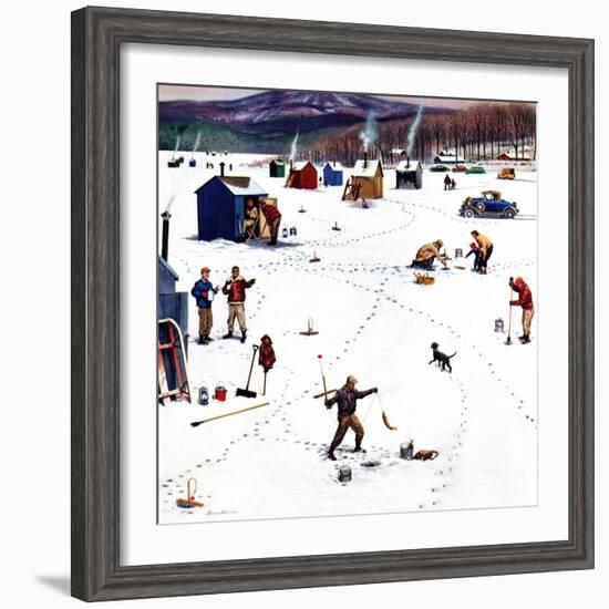 "Ice Fishing Camp", January 12, 1957-Stevan Dohanos-Framed Giclee Print