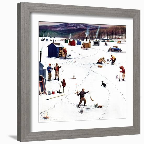 "Ice Fishing Camp", January 12, 1957-Stevan Dohanos-Framed Giclee Print