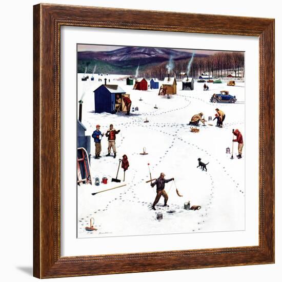 "Ice Fishing Camp", January 12, 1957-Stevan Dohanos-Framed Giclee Print