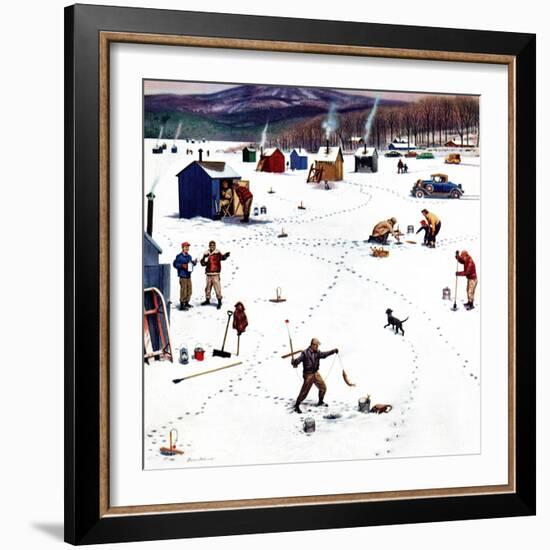 "Ice Fishing Camp", January 12, 1957-Stevan Dohanos-Framed Giclee Print