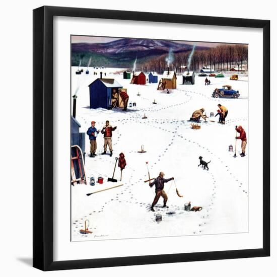 "Ice Fishing Camp", January 12, 1957-Stevan Dohanos-Framed Giclee Print