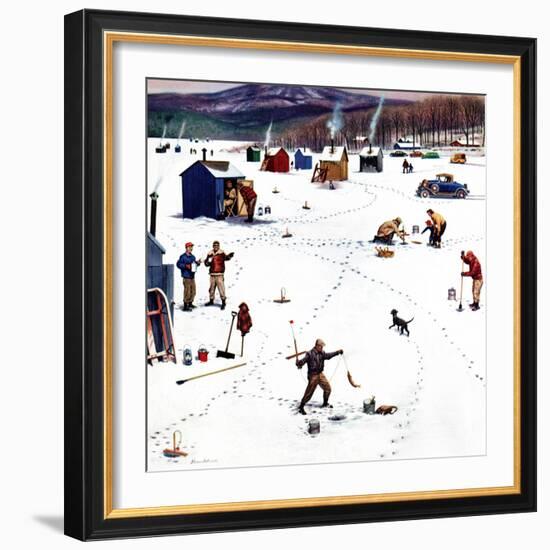 "Ice Fishing Camp", January 12, 1957-Stevan Dohanos-Framed Giclee Print