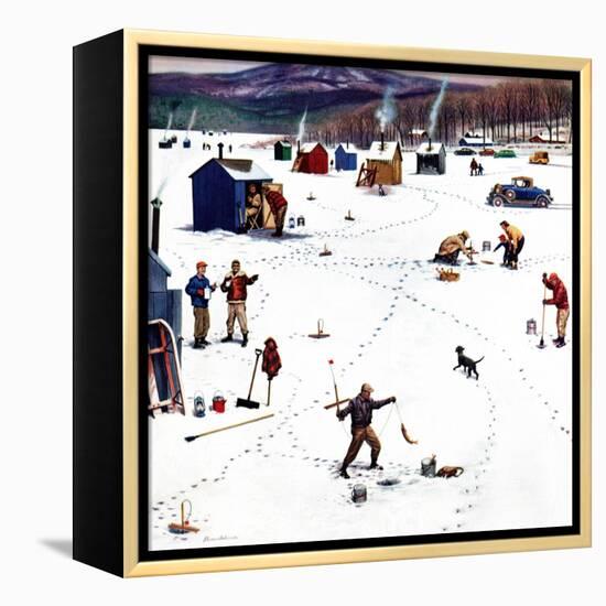 "Ice Fishing Camp", January 12, 1957-Stevan Dohanos-Framed Premier Image Canvas