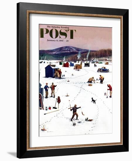 "Ice Fishing Camp" Saturday Evening Post Cover, January 12, 1957-Stevan Dohanos-Framed Giclee Print
