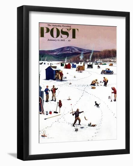 "Ice Fishing Camp" Saturday Evening Post Cover, January 12, 1957-Stevan Dohanos-Framed Giclee Print