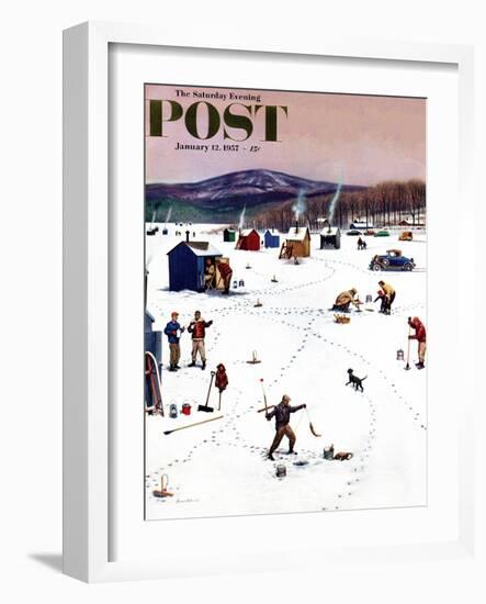 "Ice Fishing Camp" Saturday Evening Post Cover, January 12, 1957-Stevan Dohanos-Framed Giclee Print