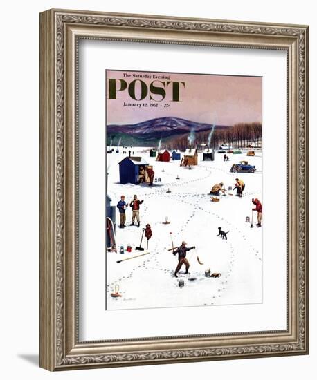 "Ice Fishing Camp" Saturday Evening Post Cover, January 12, 1957-Stevan Dohanos-Framed Giclee Print