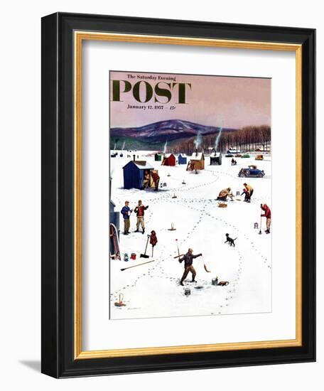 "Ice Fishing Camp" Saturday Evening Post Cover, January 12, 1957-Stevan Dohanos-Framed Giclee Print