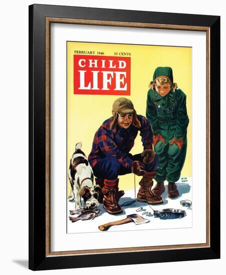 Ice Fishing - Child Life, February 1946-Keith Ward-Framed Giclee Print