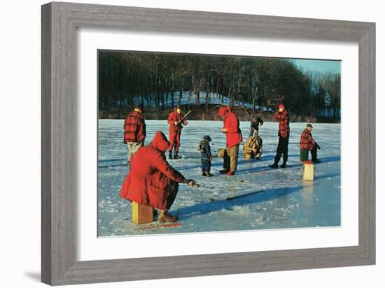 Ice Fishing in Red-null-Framed Art Print