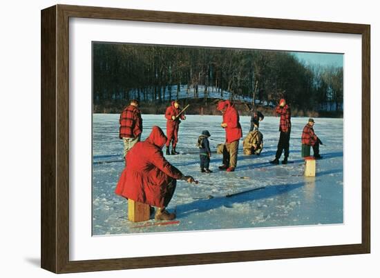 Ice Fishing in Red-null-Framed Art Print