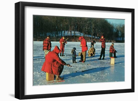 Ice Fishing in Red-null-Framed Art Print