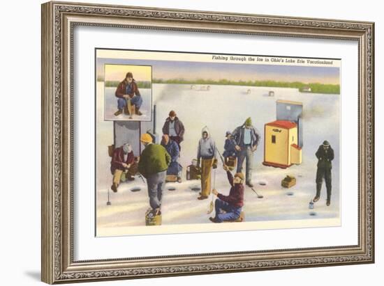 Ice Fishing, Lake Erie, Ohio-null-Framed Art Print