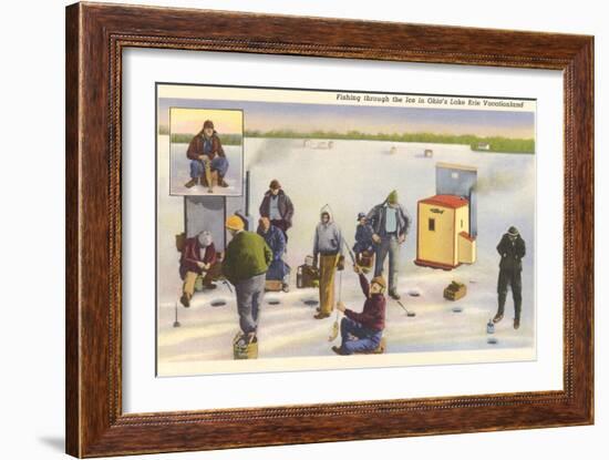 Ice Fishing, Lake Erie, Ohio-null-Framed Art Print