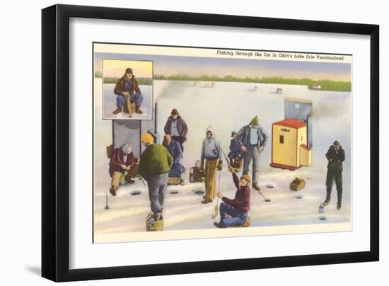 Ice Fishing, Lake Erie, Ohio-null-Framed Art Print