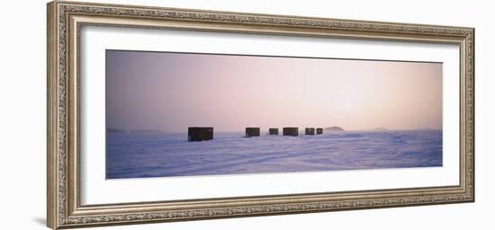 Ice Fishing Shacks on a Frozen Lake, Lake of the Woods, Minnesota, USA-null-Framed Photographic Print