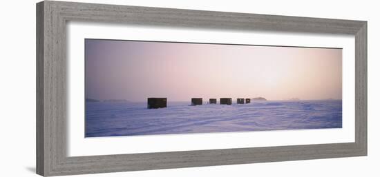 Ice Fishing Shacks on a Frozen Lake, Lake of the Woods, Minnesota, USA-null-Framed Photographic Print