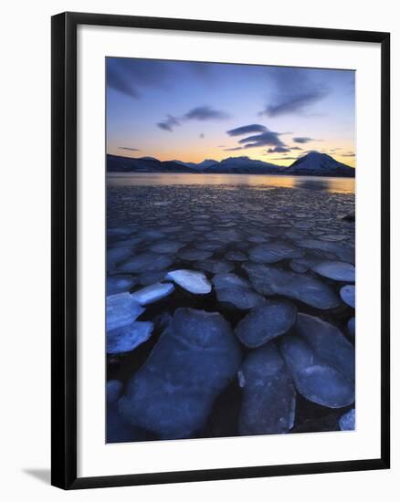 Ice Flakes Drifting Towards the Mountains on Tjeldoya Island, Norway-Stocktrek Images-Framed Photographic Print