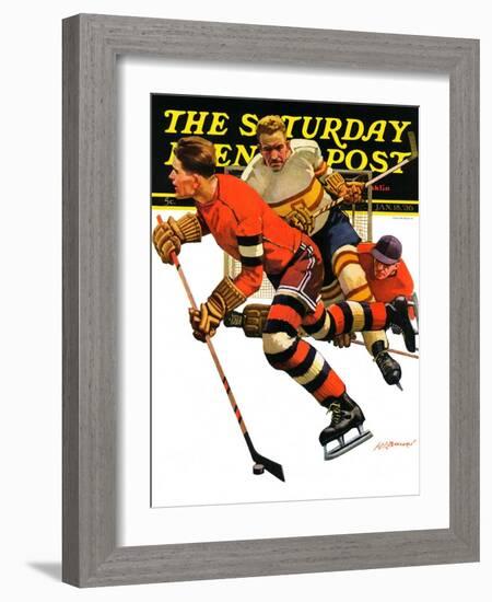 "Ice Hockey Match," Saturday Evening Post Cover, January 18, 1936-Maurice Bower-Framed Giclee Print