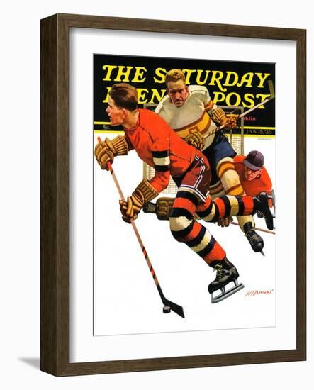 "Ice Hockey Match," Saturday Evening Post Cover, January 18, 1936-Maurice Bower-Framed Giclee Print