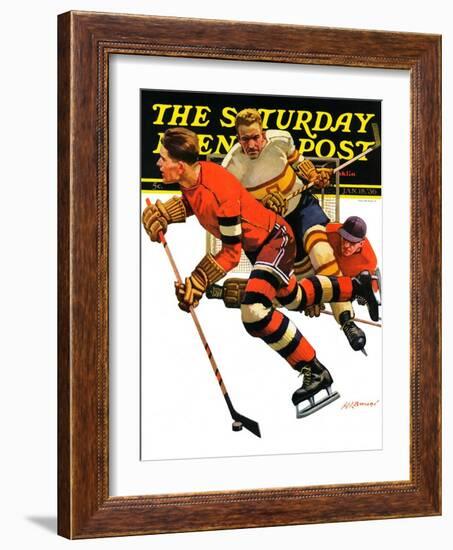 "Ice Hockey Match," Saturday Evening Post Cover, January 18, 1936-Maurice Bower-Framed Giclee Print