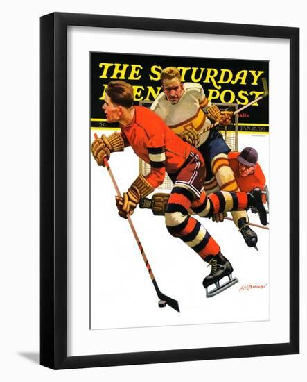 "Ice Hockey Match," Saturday Evening Post Cover, January 18, 1936-Maurice Bower-Framed Giclee Print