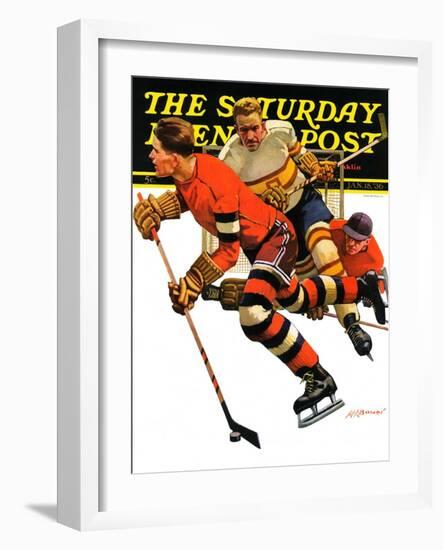 "Ice Hockey Match," Saturday Evening Post Cover, January 18, 1936-Maurice Bower-Framed Giclee Print