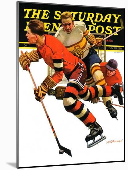 "Ice Hockey Match," Saturday Evening Post Cover, January 18, 1936-Maurice Bower-Mounted Giclee Print
