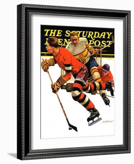 "Ice Hockey Match," Saturday Evening Post Cover, January 18, 1936-Maurice Bower-Framed Giclee Print