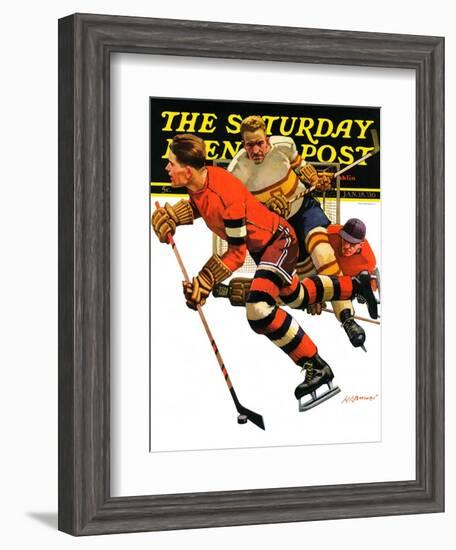 "Ice Hockey Match," Saturday Evening Post Cover, January 18, 1936-Maurice Bower-Framed Giclee Print