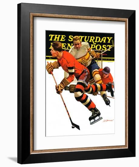 "Ice Hockey Match," Saturday Evening Post Cover, January 18, 1936-Maurice Bower-Framed Giclee Print