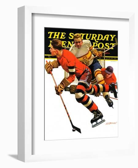 "Ice Hockey Match," Saturday Evening Post Cover, January 18, 1936-Maurice Bower-Framed Giclee Print