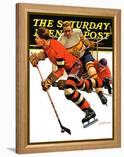 "Ice Hockey Match," Saturday Evening Post Cover, January 18, 1936-Maurice Bower-Framed Premier Image Canvas