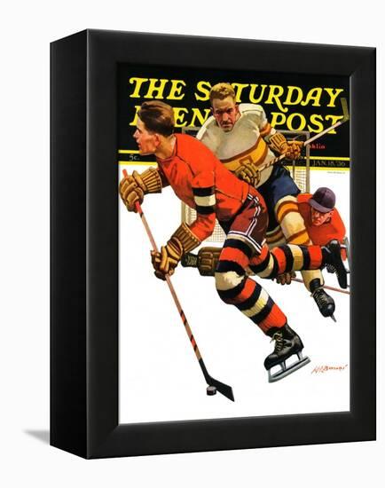 "Ice Hockey Match," Saturday Evening Post Cover, January 18, 1936-Maurice Bower-Framed Premier Image Canvas