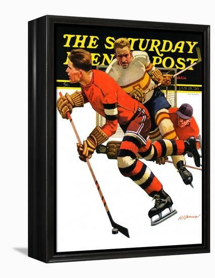 "Ice Hockey Match," Saturday Evening Post Cover, January 18, 1936-Maurice Bower-Framed Premier Image Canvas