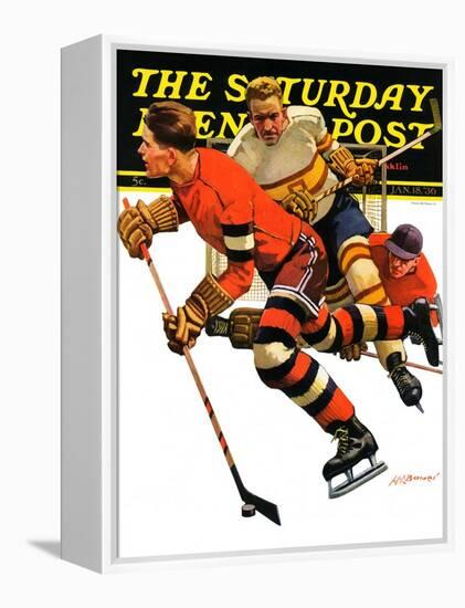 "Ice Hockey Match," Saturday Evening Post Cover, January 18, 1936-Maurice Bower-Framed Premier Image Canvas