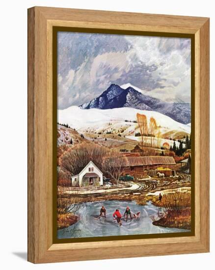 "Ice Hockey on Mountain Pond", December 13, 1958-John Clymer-Framed Premier Image Canvas