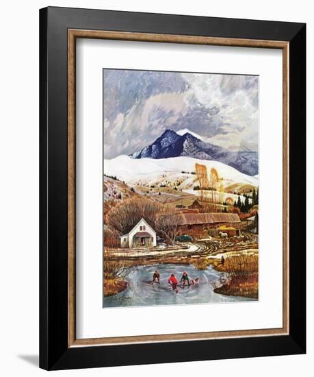 "Ice Hockey on Mountain Pond", December 13, 1958-John Clymer-Framed Giclee Print