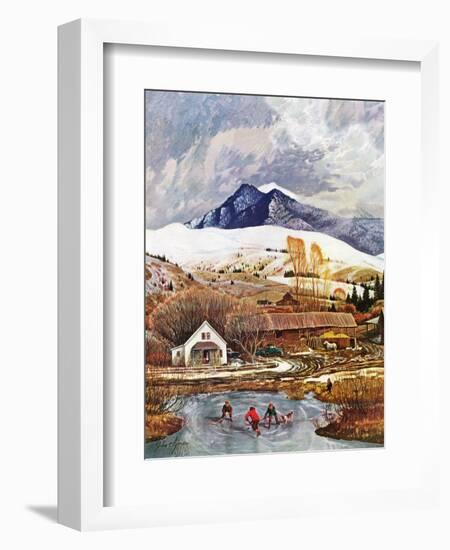 "Ice Hockey on Mountain Pond", December 13, 1958-John Clymer-Framed Giclee Print