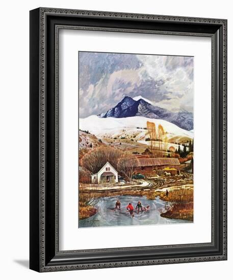 "Ice Hockey on Mountain Pond", December 13, 1958-John Clymer-Framed Giclee Print