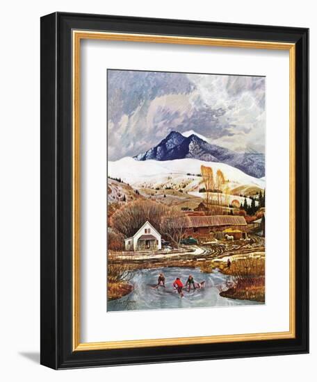 "Ice Hockey on Mountain Pond", December 13, 1958-John Clymer-Framed Giclee Print