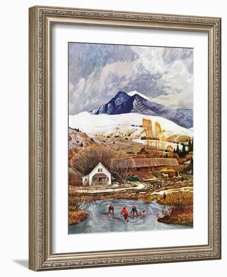 "Ice Hockey on Mountain Pond", December 13, 1958-John Clymer-Framed Giclee Print