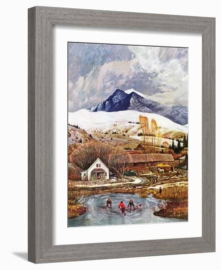 "Ice Hockey on Mountain Pond", December 13, 1958-John Clymer-Framed Giclee Print