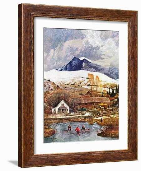 "Ice Hockey on Mountain Pond", December 13, 1958-John Clymer-Framed Giclee Print