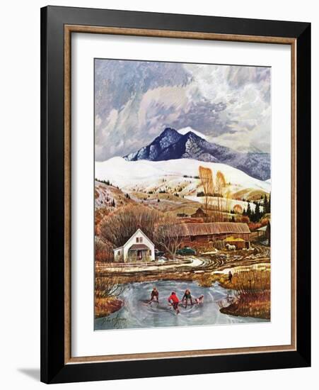 "Ice Hockey on Mountain Pond", December 13, 1958-John Clymer-Framed Giclee Print