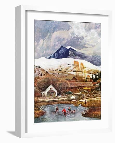 "Ice Hockey on Mountain Pond", December 13, 1958-John Clymer-Framed Giclee Print