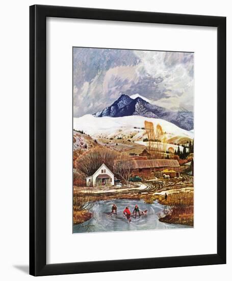 "Ice Hockey on Mountain Pond", December 13, 1958-John Clymer-Framed Giclee Print