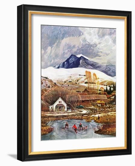 "Ice Hockey on Mountain Pond", December 13, 1958-John Clymer-Framed Giclee Print