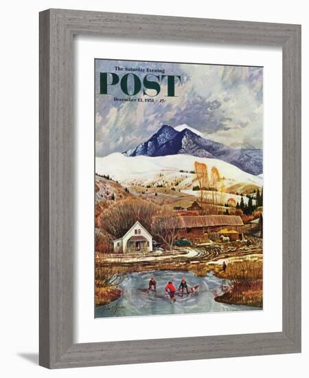 "Ice Hockey on Mountain Pond" Saturday Evening Post Cover, December 13, 1958-John Clymer-Framed Giclee Print